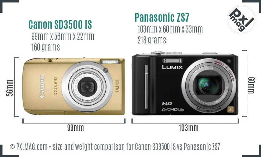 Canon SD3500 IS vs Panasonic ZS7 size comparison