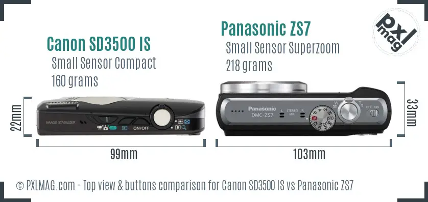 Canon SD3500 IS vs Panasonic ZS7 top view buttons comparison