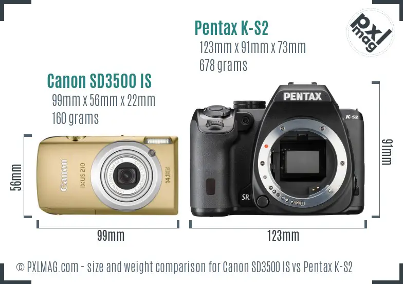 Canon SD3500 IS vs Pentax K-S2 size comparison