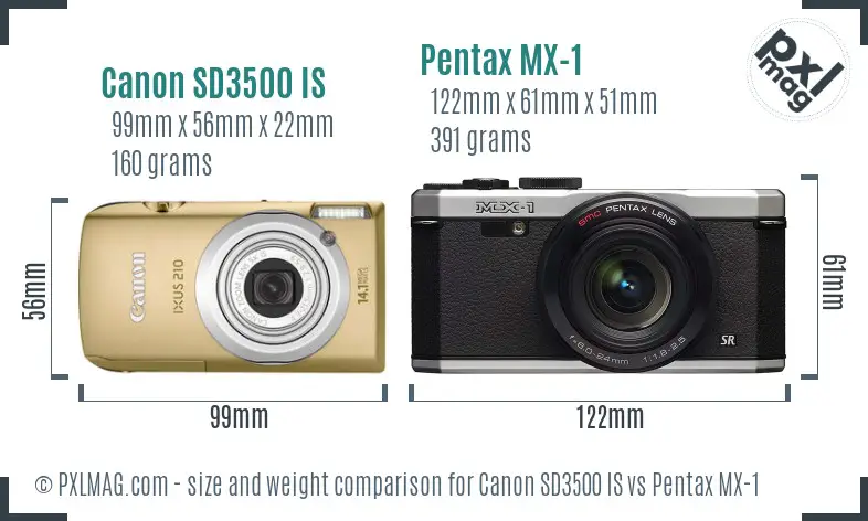 Canon SD3500 IS vs Pentax MX-1 size comparison
