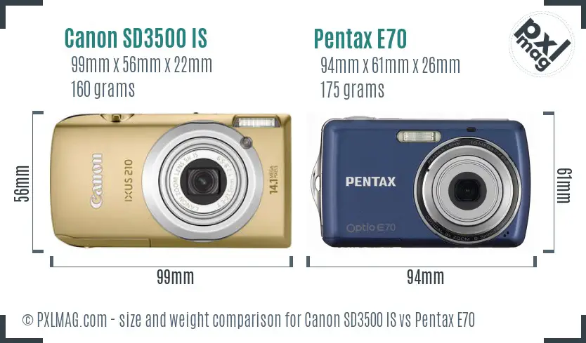 Canon SD3500 IS vs Pentax E70 size comparison Canon SD3500 IS vs Pentax E70 size comparison