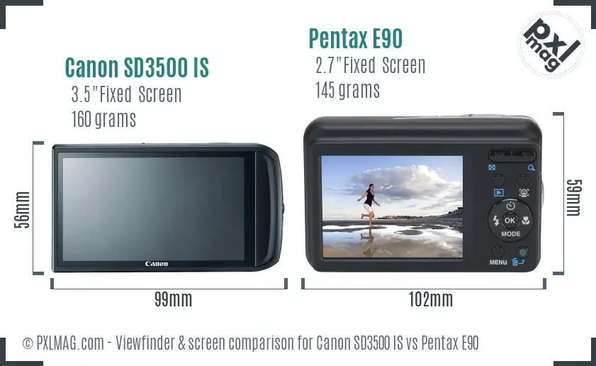 Canon SD3500 IS vs Pentax E90 Screen and Viewfinder comparison