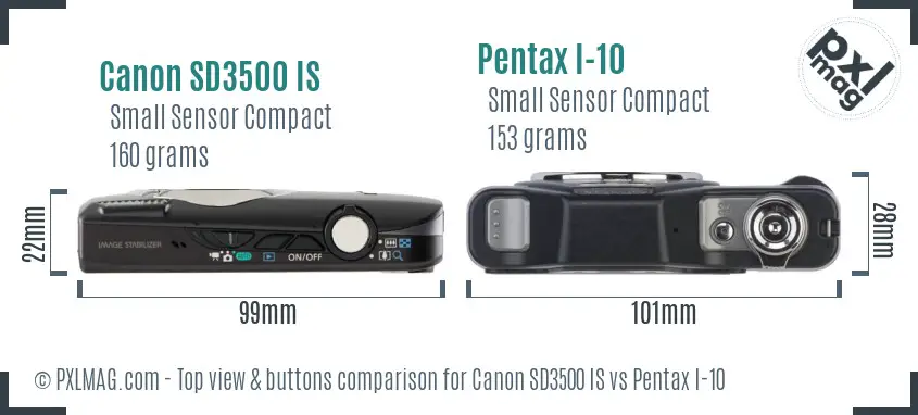 Canon SD3500 IS vs Pentax I-10 top view buttons comparison Canon SD3500 IS vs Pentax I-10 top view buttons comparison