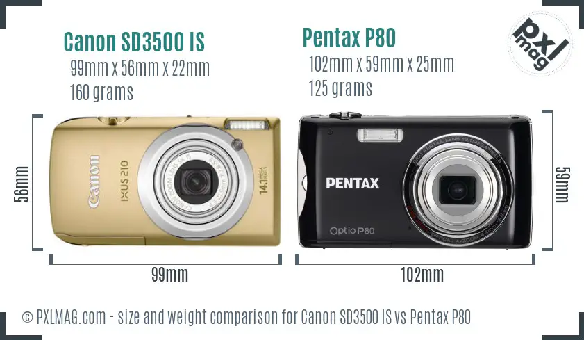 Canon SD3500 IS vs Pentax P80 size comparison Canon SD3500 IS vs Pentax P80 size comparison
