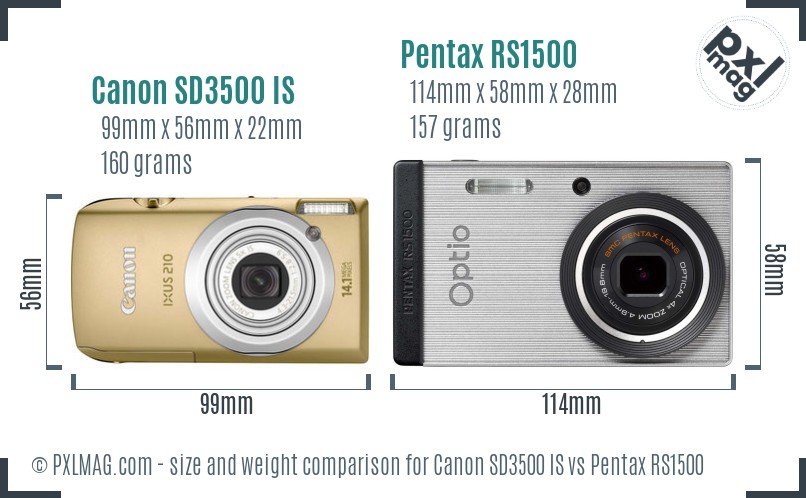 Canon SD3500 IS vs Pentax RS1500 size comparison Canon SD3500 IS vs Pentax RS1500 size comparison