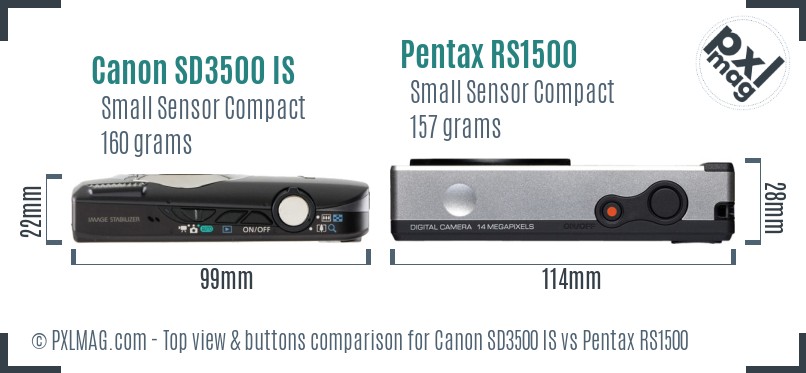 Canon SD3500 IS vs Pentax RS1500 top view buttons comparison