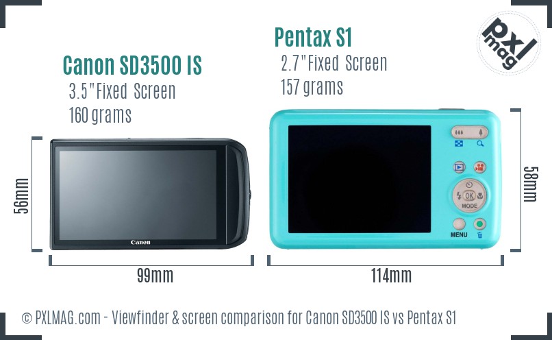 Canon SD3500 IS vs Pentax S1 Screen and Viewfinder comparison