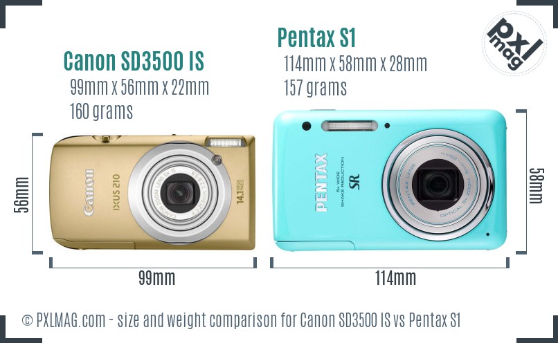 Canon SD3500 IS vs Pentax S1 size comparison