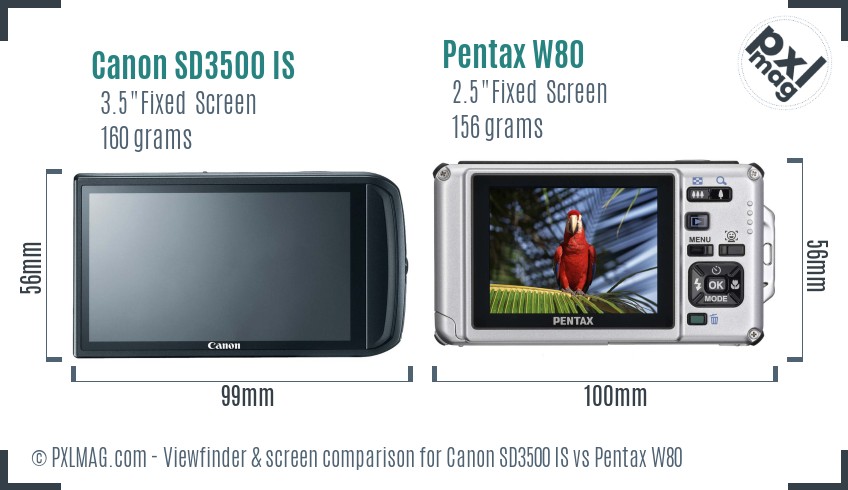 Canon SD3500 IS vs Pentax W80 Screen and Viewfinder comparison
