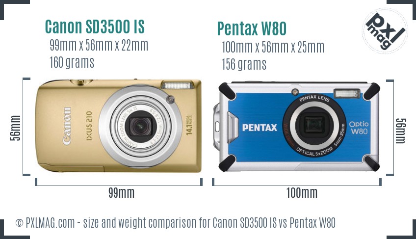 Canon SD3500 IS vs Pentax W80 size comparison Canon SD3500 IS vs Pentax W80 size comparison