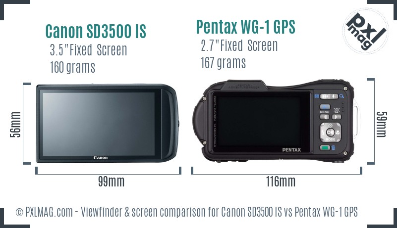 Canon SD3500 IS vs Pentax WG-1 GPS Screen and Viewfinder comparison