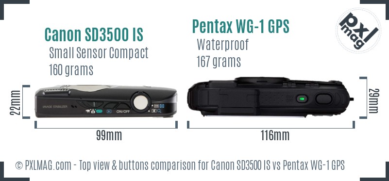 Canon SD3500 IS vs Pentax WG-1 GPS top view buttons comparison