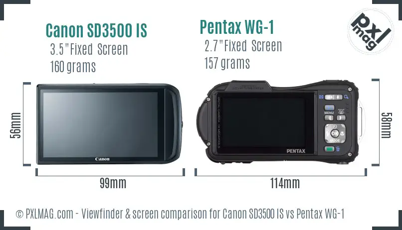 Canon SD3500 IS vs Pentax WG-1 Screen and Viewfinder comparison