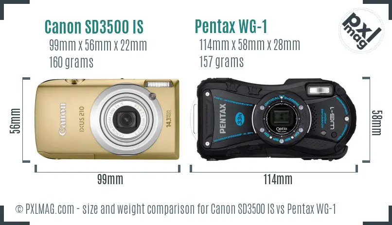 Canon SD3500 IS vs Pentax WG-1 size comparison