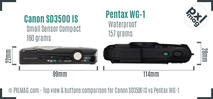 Canon SD3500 IS vs Pentax WG-1 top view buttons comparison