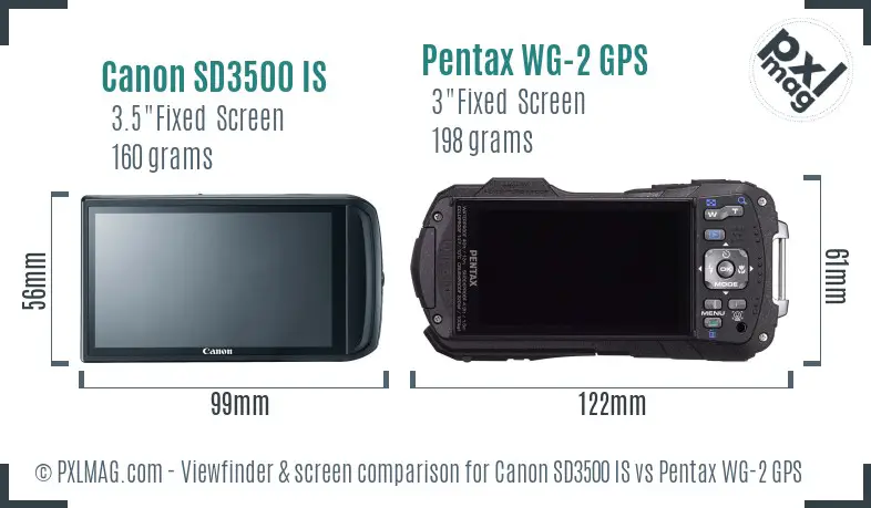 Canon SD3500 IS vs Pentax WG-2 GPS Screen and Viewfinder comparison