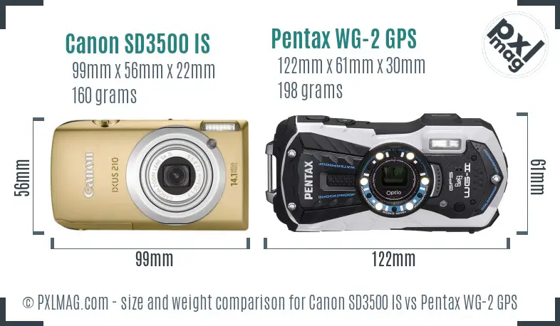 Canon SD3500 IS vs Pentax WG-2 GPS size comparison