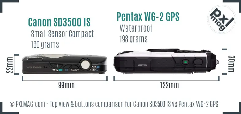 Canon SD3500 IS vs Pentax WG-2 GPS top view buttons comparison