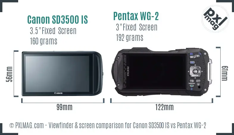Canon SD3500 IS vs Pentax WG-2 Screen and Viewfinder comparison