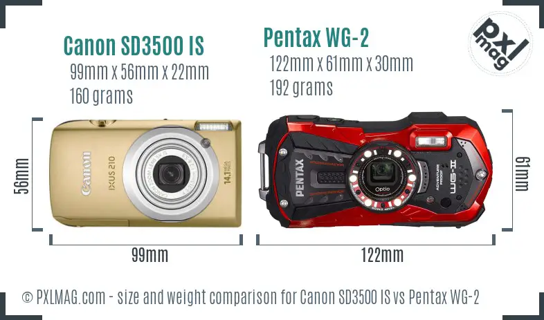 Canon SD3500 IS vs Pentax WG-2 size comparison