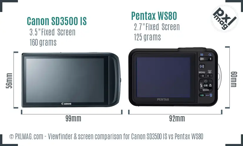 Canon SD3500 IS vs Pentax WS80 Screen and Viewfinder comparison Canon SD3500 IS vs Pentax WS80 Screen and Viewfinder comparison