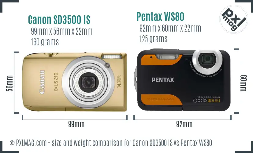 Canon SD3500 IS vs Pentax WS80 size comparison Canon SD3500 IS vs Pentax WS80 size comparison