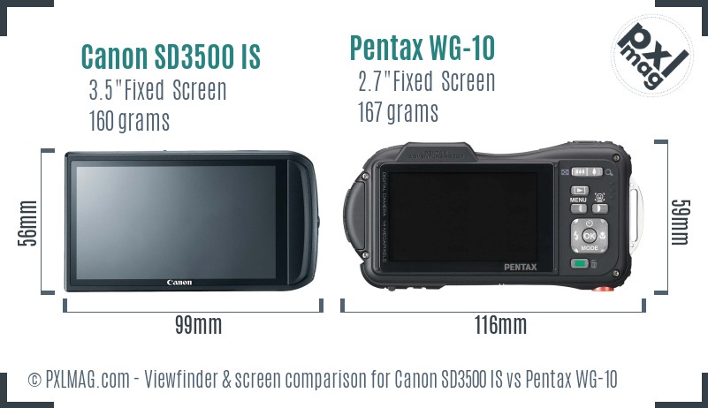 Canon SD3500 IS vs Pentax WG-10 Screen and Viewfinder comparison