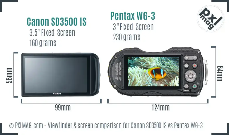 Canon SD3500 IS vs Pentax WG-3 Screen and Viewfinder comparison