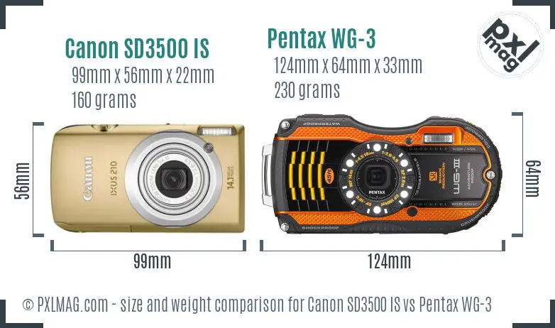 Canon SD3500 IS vs Pentax WG-3 size comparison