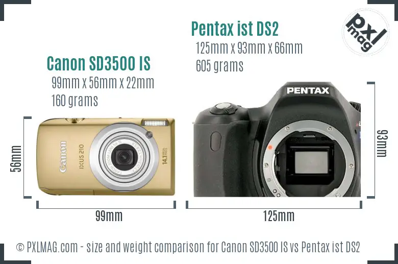 Canon SD3500 IS vs Pentax ist DS2 size comparison