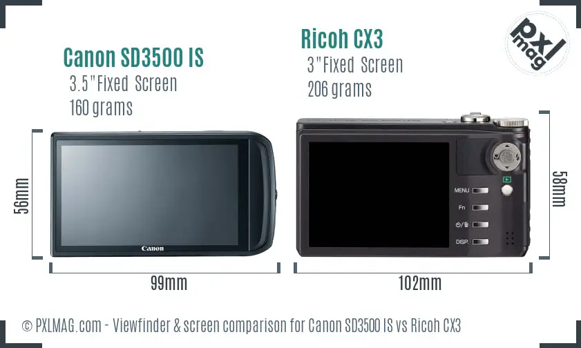 Canon SD3500 IS vs Ricoh CX3 Screen and Viewfinder comparison