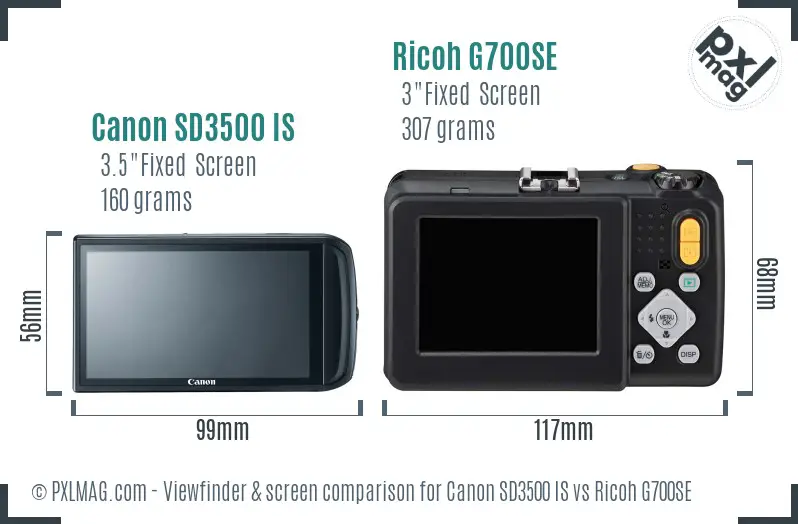 Canon SD3500 IS vs Ricoh G700SE Screen and Viewfinder comparison