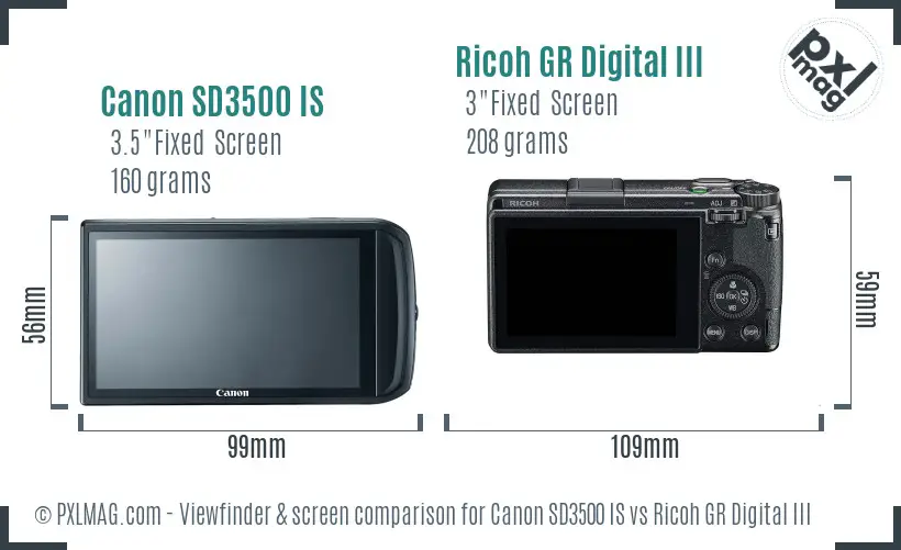 Canon SD3500 IS vs Ricoh GR Digital III Screen and Viewfinder comparison