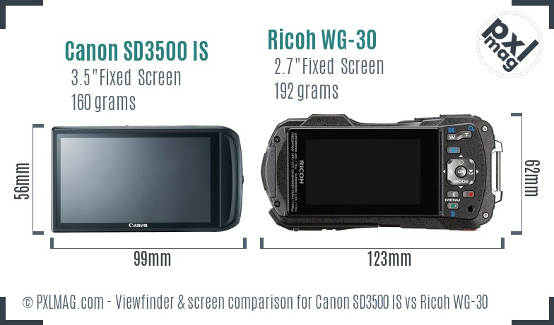 Canon SD3500 IS vs Ricoh WG-30 Screen and Viewfinder comparison