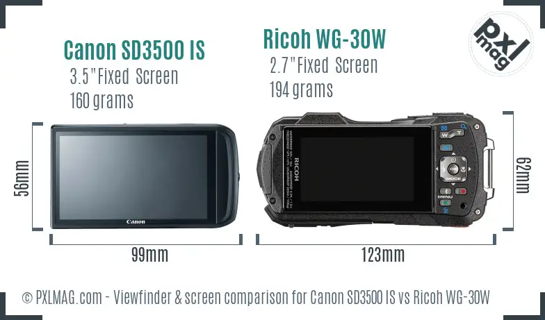 Canon SD3500 IS vs Ricoh WG-30W Screen and Viewfinder comparison