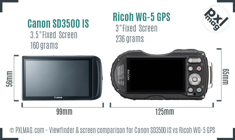 Canon SD3500 IS vs Ricoh WG-5 GPS Screen and Viewfinder comparison