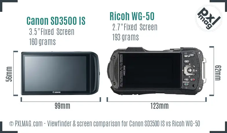Canon SD3500 IS vs Ricoh WG-50 Screen and Viewfinder comparison Canon SD3500 IS vs Ricoh WG-50 Screen and Viewfinder comparison