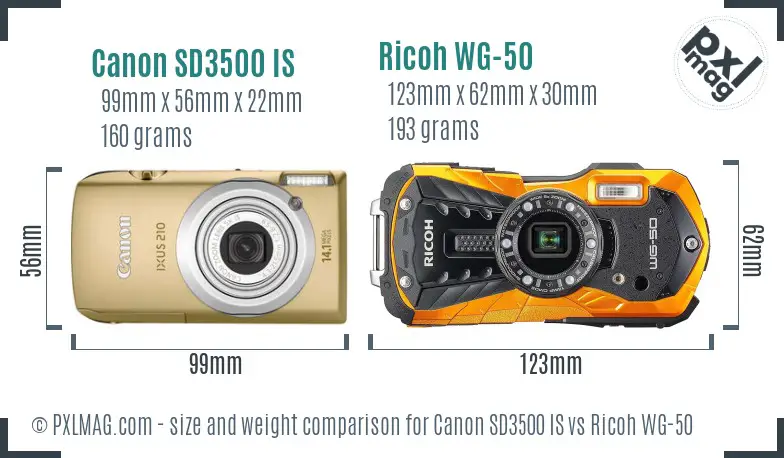 Canon SD3500 IS vs Ricoh WG-50 size comparison Canon SD3500 IS vs Ricoh WG-50 size comparison