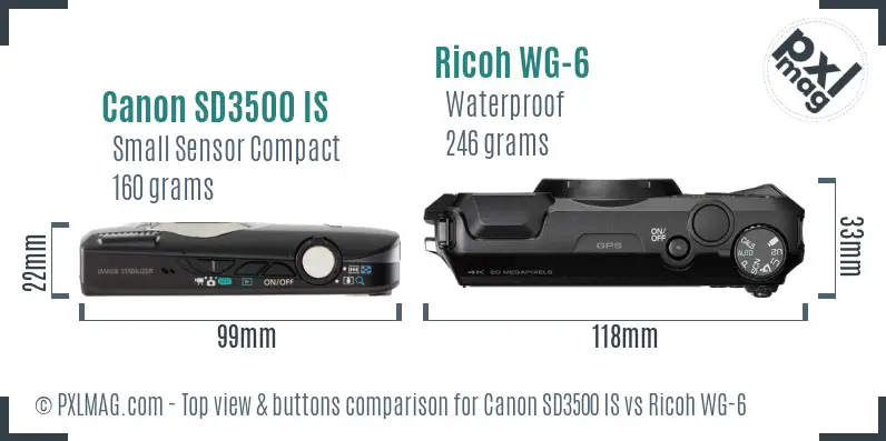 Canon SD3500 IS vs Ricoh WG-6 top view buttons comparison