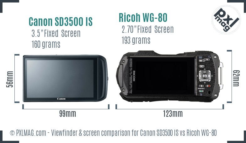 Canon SD3500 IS vs Ricoh WG-80 Screen and Viewfinder comparison