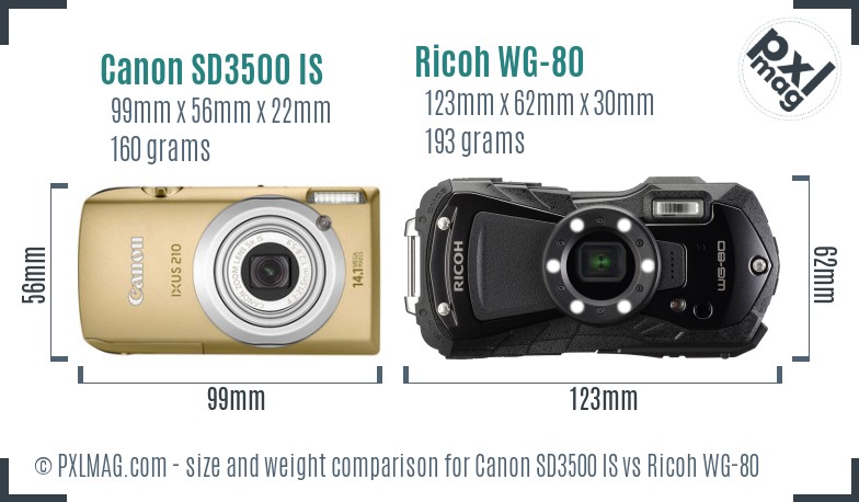 Canon SD3500 IS vs Ricoh WG-80 size comparison Canon SD3500 IS vs Ricoh WG-80 size comparison