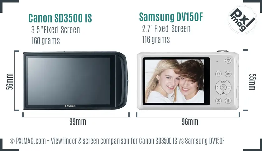 Canon SD3500 IS vs Samsung DV150F Screen and Viewfinder comparison Canon SD3500 IS vs Samsung DV150F Screen and Viewfinder comparison