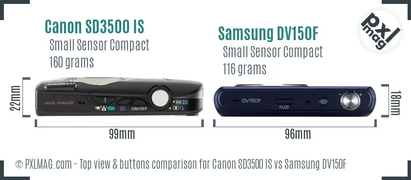 Canon SD3500 IS vs Samsung DV150F top view buttons comparison Canon SD3500 IS vs Samsung DV150F top view buttons comparison