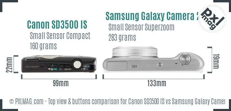 Canon SD3500 IS vs Samsung Galaxy Camera 2 top view buttons comparison