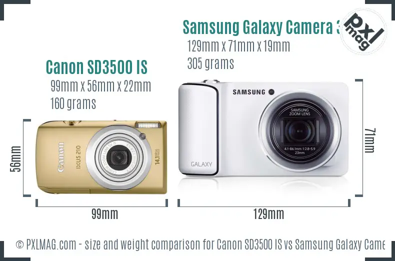 Canon SD3500 IS vs Samsung Galaxy Camera 3G size comparison