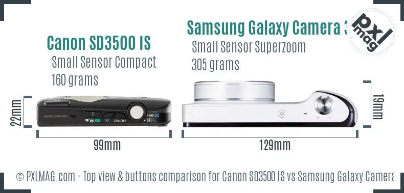 Canon SD3500 IS vs Samsung Galaxy Camera 3G top view buttons comparison