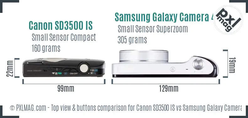 Canon SD3500 IS vs Samsung Galaxy Camera 4G top view buttons comparison