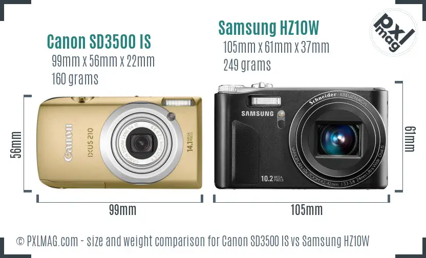 Canon SD3500 IS vs Samsung HZ10W size comparison