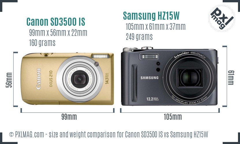 Canon SD3500 IS vs Samsung HZ15W size comparison Canon SD3500 IS vs Samsung HZ15W size comparison