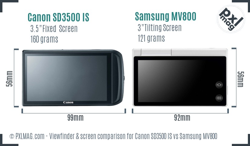 Canon SD3500 IS vs Samsung MV800 Screen and Viewfinder comparison